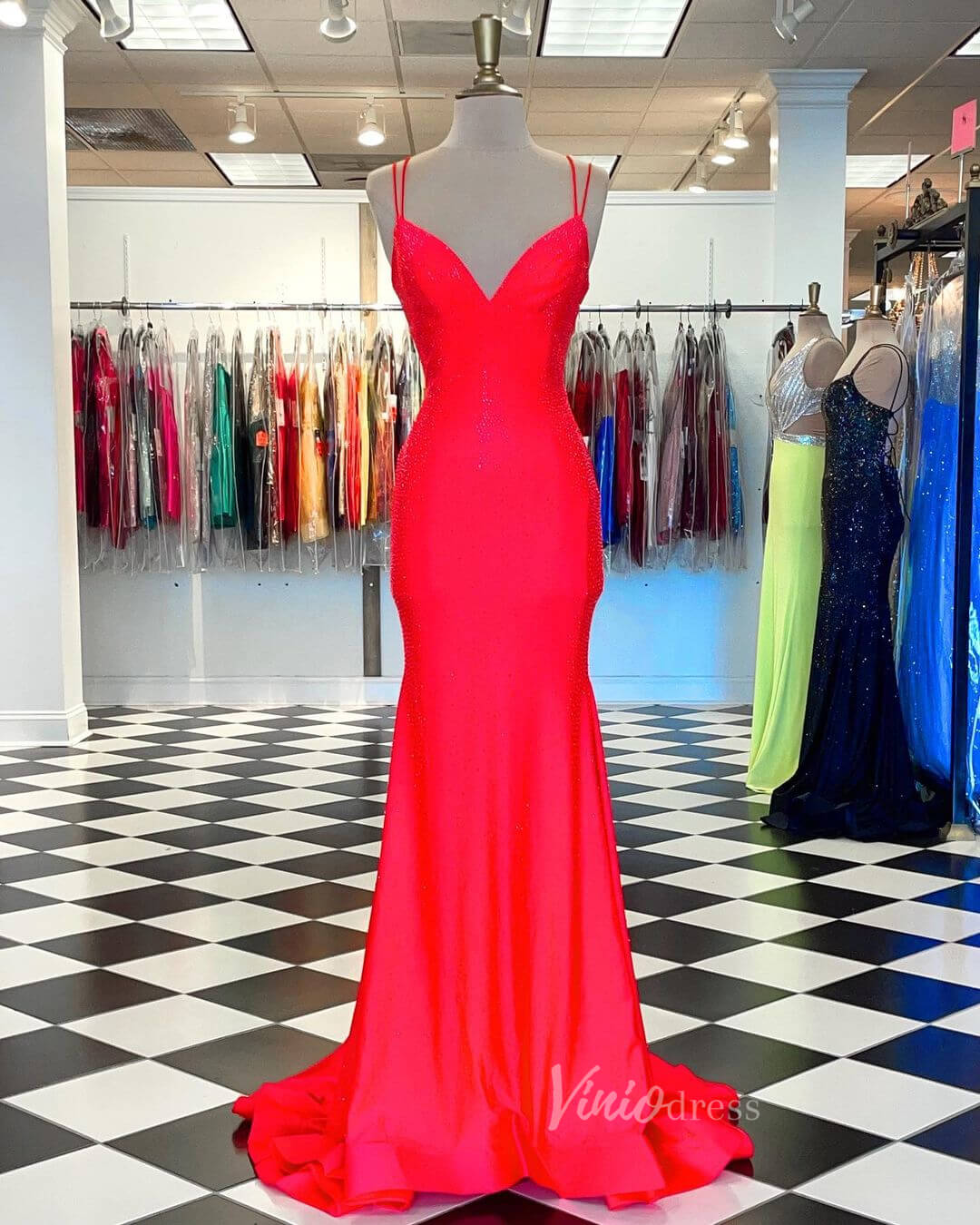 Prom Dress 2025 Strechy Red Sheath Prom Dresses Tight Formal Dress FD2663-unique prom dresses-Red-Custom Size-Viniodress