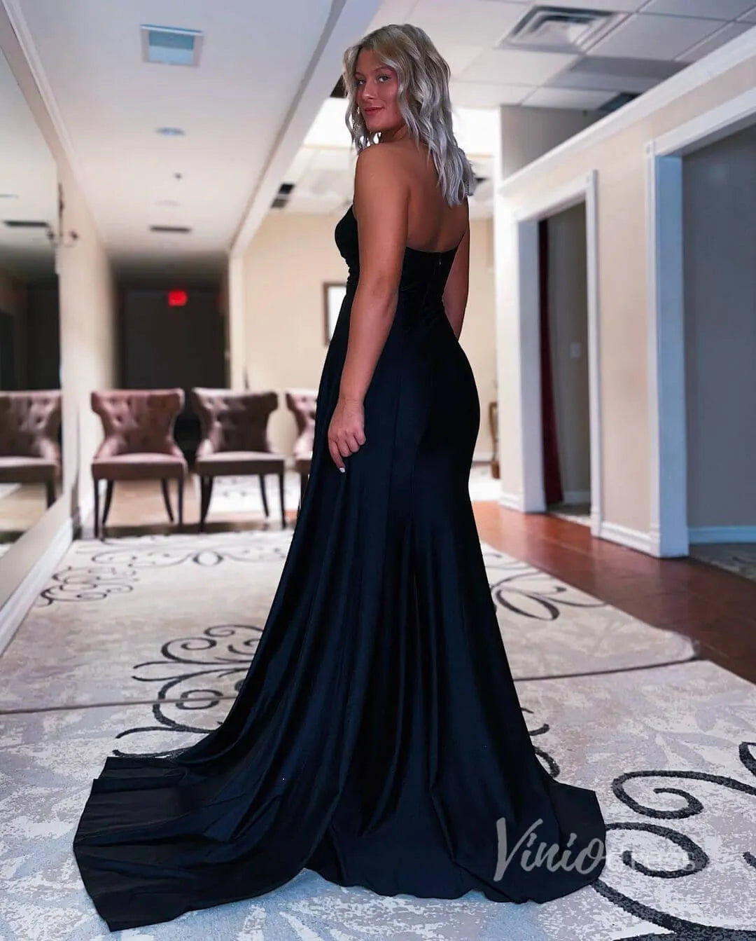 Stretchy Mermaid Prom Dress with Draped Overskirt, One Shoulder Evenin Viniodress Stretchy Mermaid Prom Dress with Draped Overskirt, One Shoulder Evenin Viniodress
