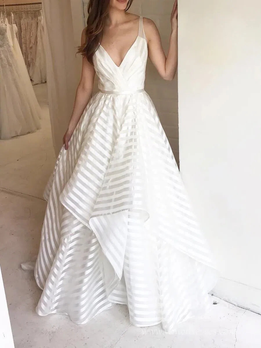 Striped Organza Simple Wedding Dresses with Wide Straps VW1447-wedding dresses-Viniodress-Viniodress