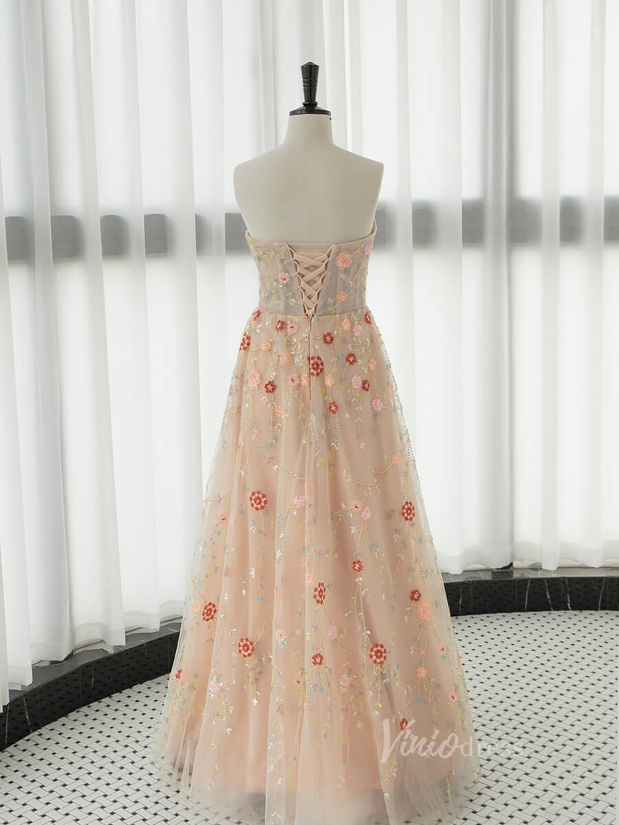 Stunning Beaded Lace Floral Prom Dresses Long Puffed Sleeve Formal Dress AD1077-prom dresses-Viniodress-Viniodress