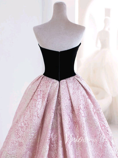 Stunning Jacquard Satin Prom Dresses Strapless Sweetheart Neck Formal Gown FD3441-prom dresses 2025 -Viniodress-Pink-Custom Size-