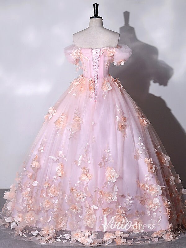Stunning Pink Floral Off the Shoulder Prom Dresses FD3522-prom dresses 2025 -Viniodress-Pink-Custom Size-