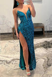 prom dresses 2025 Stunning Sequin Mermaid Prom Dress 2025 with High Slit & Plunging V-Neck – FD5006-plus size wedding dresses Viniodress-Blue-Custom Size-