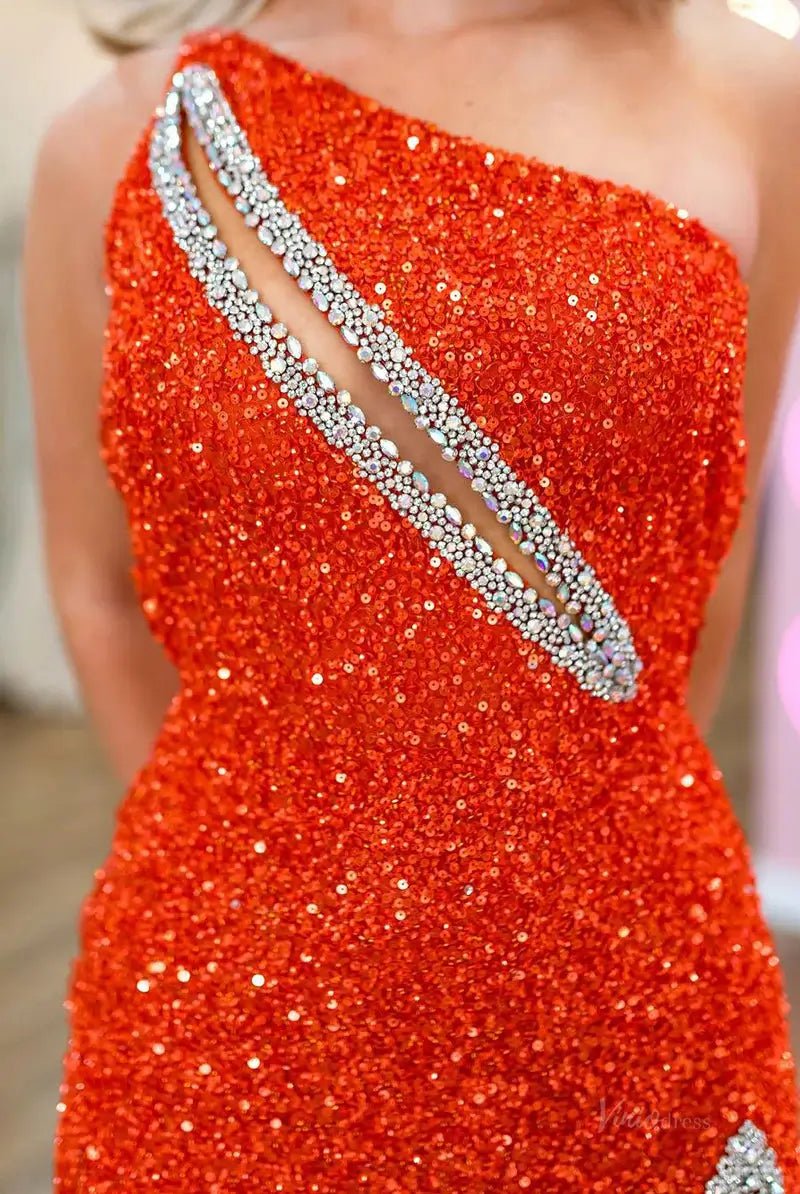 Stunning Sequin Mermaid Prom Dresses 2025 with Slit & One Shoulder – FD5060-prom dresses 2025 -Viniodress-Orange-Custom Size-