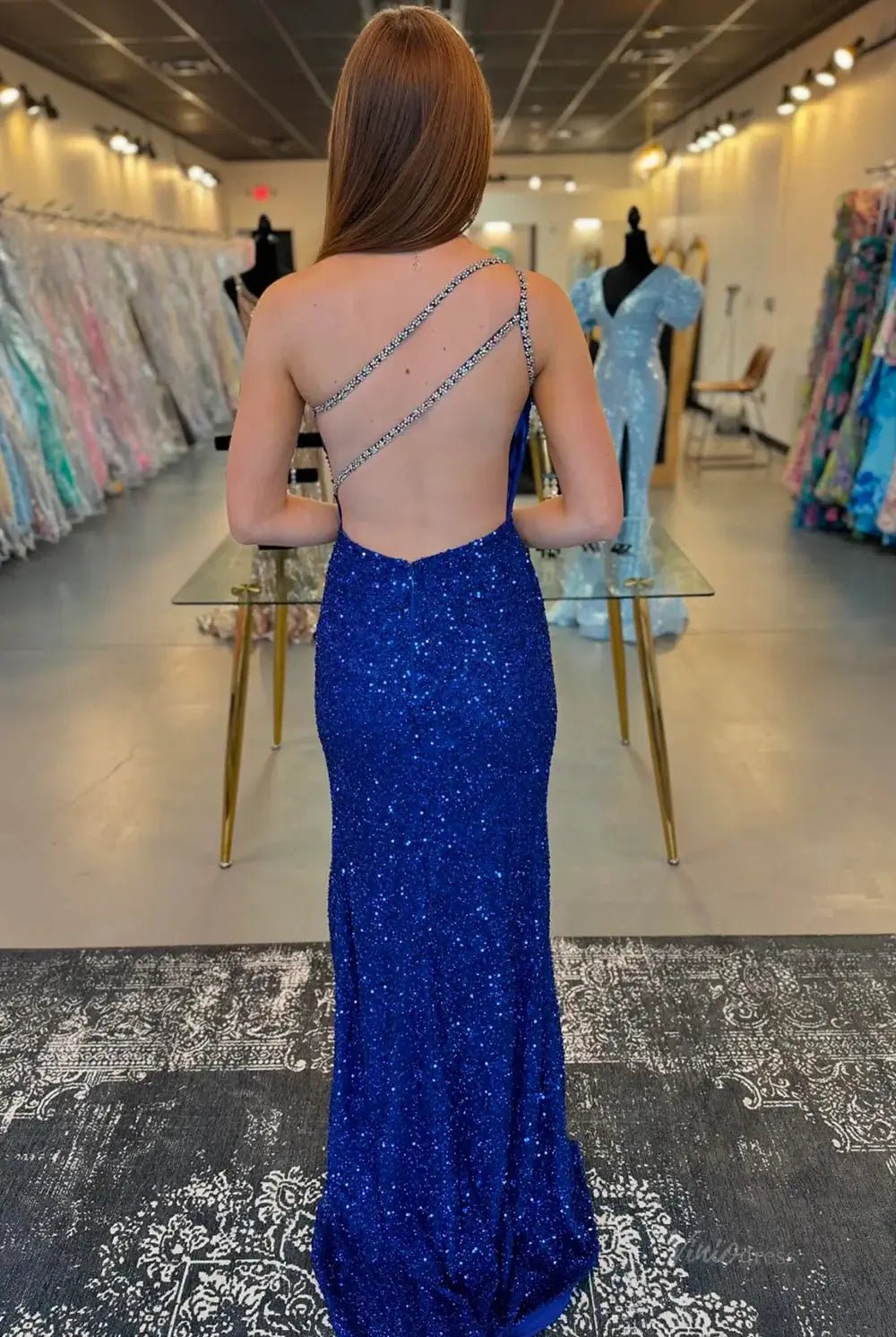 Stunning Sequin Mermaid Prom Dresses 2025 with Slit & One Shoulder – FD5060-prom dresses 2025 -Viniodress-Orange-Custom Size-