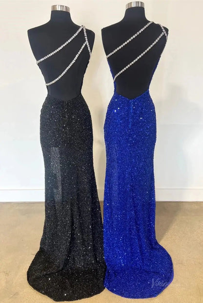 Stunning Sequin Mermaid Prom Dresses 2025 with Slit & One Shoulder – FD5060-prom dresses 2025 -Viniodress-Orange-Custom Size-