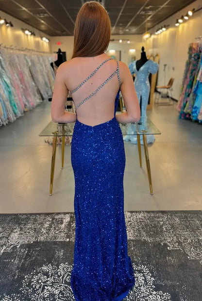 Stunning Sequin Mermaid Prom Dresses 2025 with Slit & One Shoulder – FD5060-prom dresses 2025 -Viniodress-Orange-Custom Size-