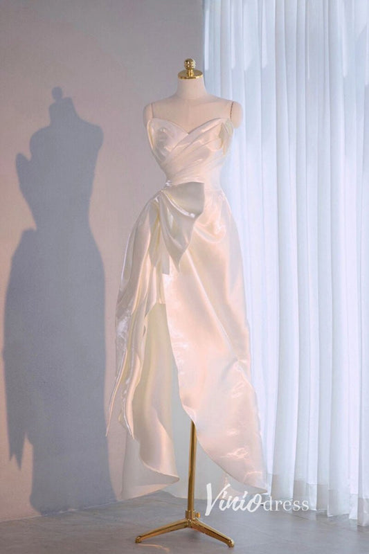 Stunning White Tea-Length Strapless Prom Dresses with High Slit FD3518-prom dresses 2025 -Viniodress-White-Custom Size-