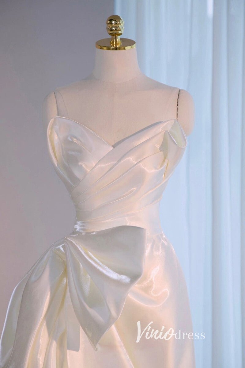 Stunning White Tea-Length Strapless Prom Dresses with High Slit FD3518-prom dresses 2025 -Viniodress-White-Custom Size-