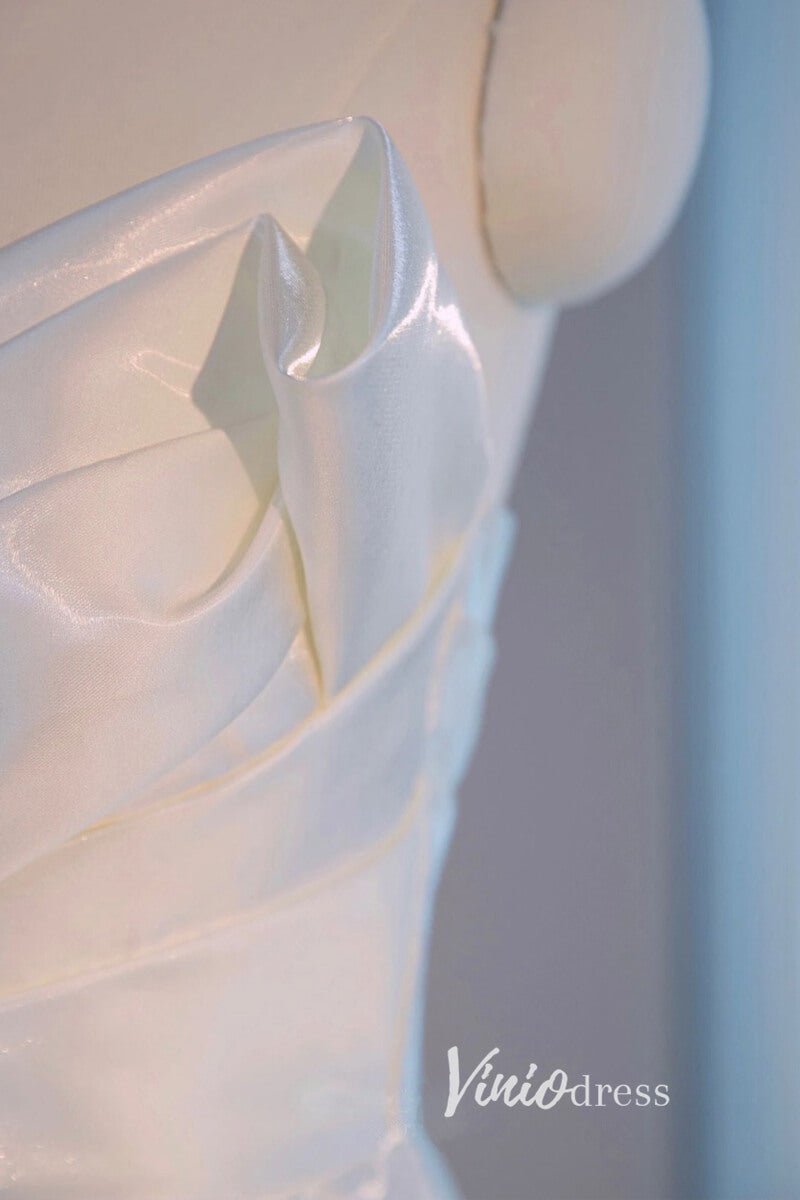 Stunning White Tea-Length Strapless Prom Dresses with High Slit FD3518-prom dresses 2025 -Viniodress-White-Custom Size-