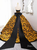 Prom Dress 2025 Stunning Yellow Floral Blossom Prom Ball Gown Strapless Bow Tie Quinceanera Dresses BG010-unique prom dresses-Yellow-Custom Size-Viniodress