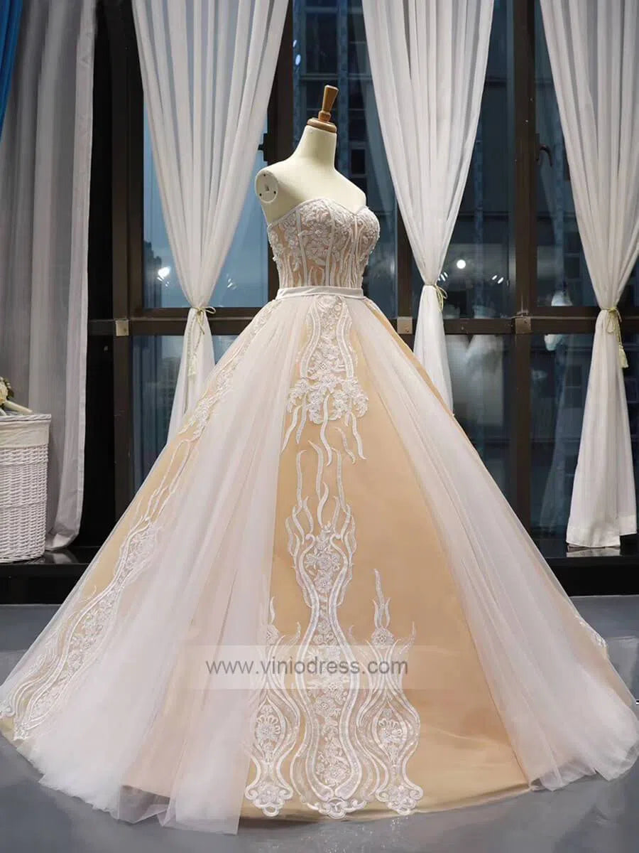 Sweetheart Beaded Prom Dresses Champagne Princess Dress FD1193 viniodress-prom dresses-Viniodress-Viniodress