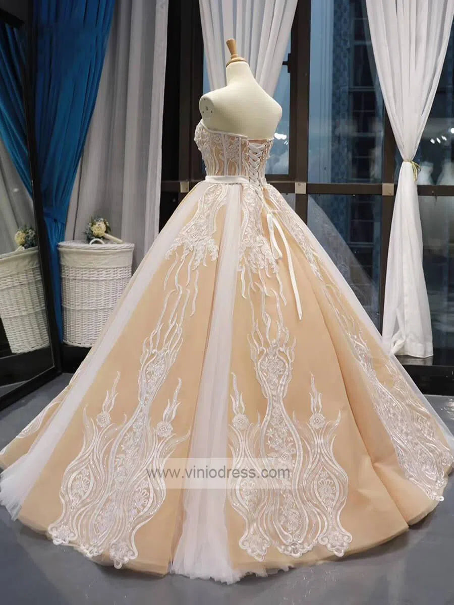 Sweetheart Beaded Prom Dresses Champagne Princess Dress FD1193 viniodress-prom dresses-Viniodress-Viniodress