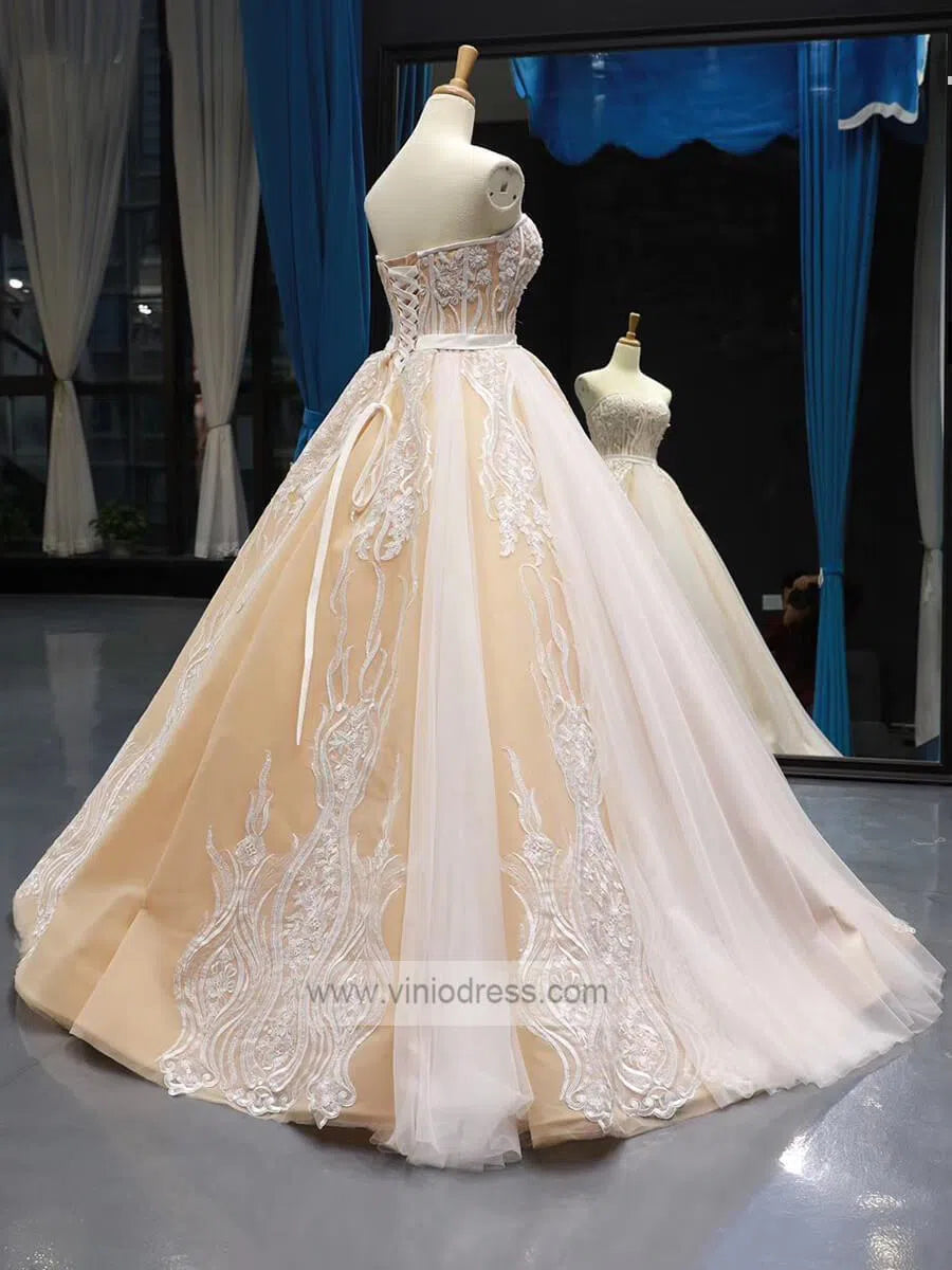 Sweetheart Beaded Prom Dresses Champagne Princess Dress FD1193 viniodress-prom dresses-Viniodress-Viniodress