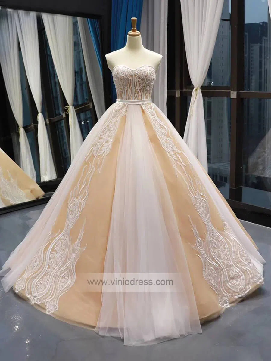 Prom Dress 2025 Sweetheart Beaded Prom Dresses Champagne Princess Dress FD1193 viniodress-unique prom dresses-Champagne-US 2-Viniodress