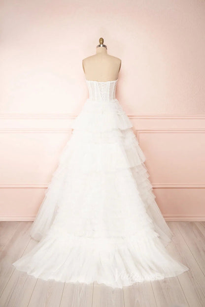 Sweetheart Black Ruffle Prom Dress Tiered Tulle Wedding Dresses FD1153-wedding dresses 2025 -Viniodress-Black-Custom Size-