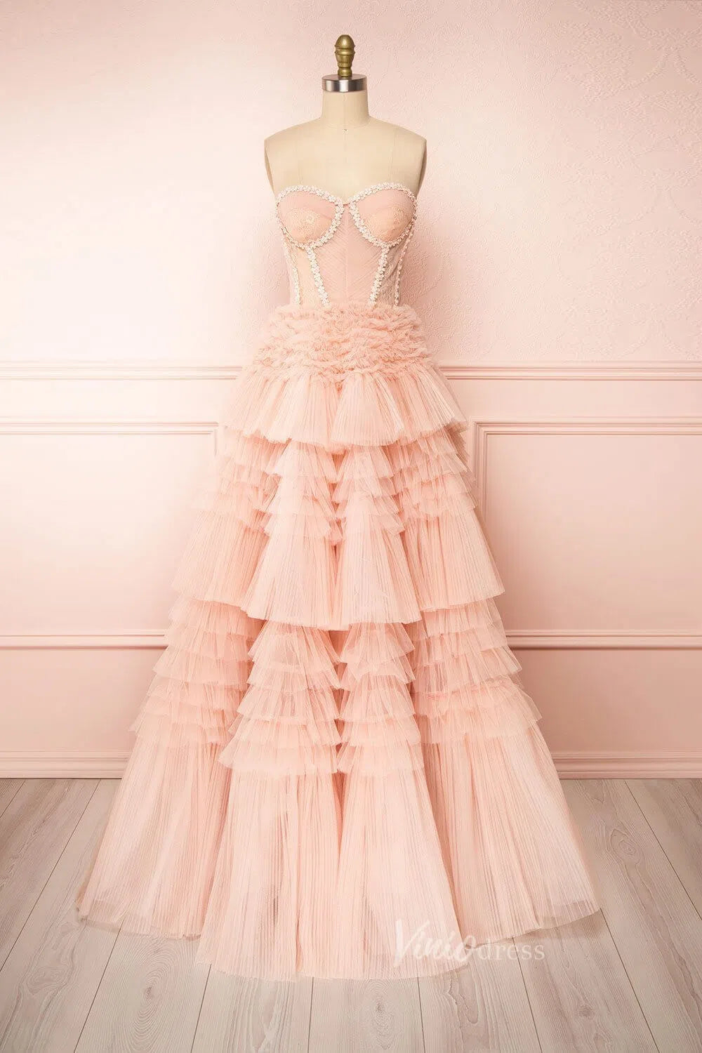 Sweetheart Black Ruffle Prom Dress Tiered Tulle Wedding Dresses FD1153-wedding dresses-Viniodress-Blush Pink-Custom Size-Viniodress