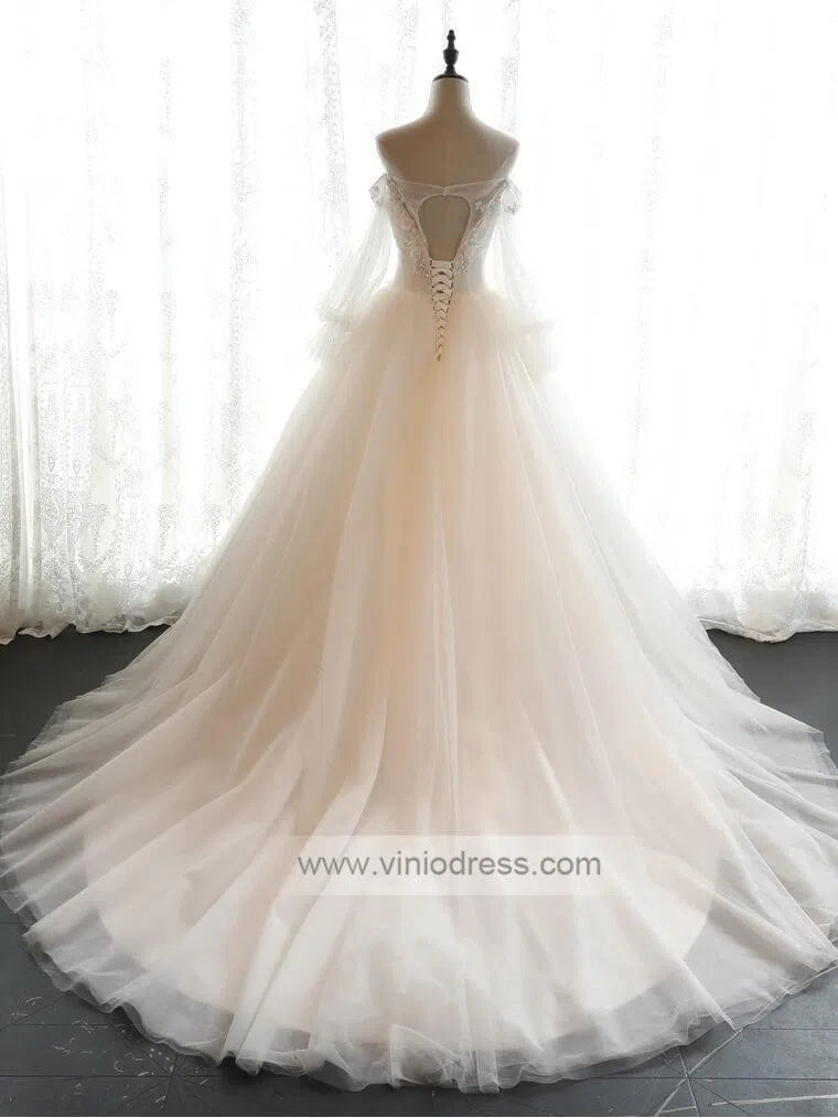 Sweetheart Neck 3D Floral Wedding Dresses with Sleeves VW1159-wedding dresses 2025 -Viniodress-Ivory-Custom Size-