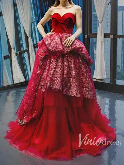 Prom Dress 2025 Sweetheart Red Ball Gown Prom Dresses Sequin Princess Dress FD1300-unique prom dresses-Red-Custom Size-Viniodress