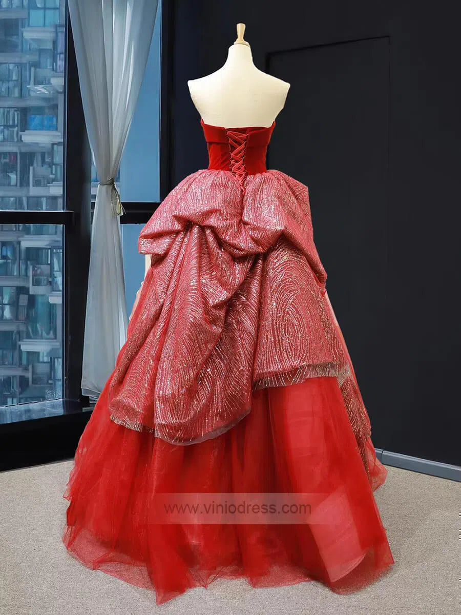 Sweetheart Red Ball Gown Prom Dresses Sequin Princess Dress FD1300-prom dresses-Viniodress-Viniodress