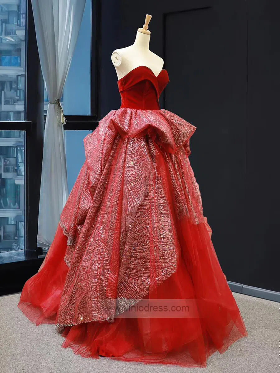 Sweetheart Red Ball Gown Prom Dresses Sequin Princess Dress FD1300-prom dresses-Viniodress-Viniodress