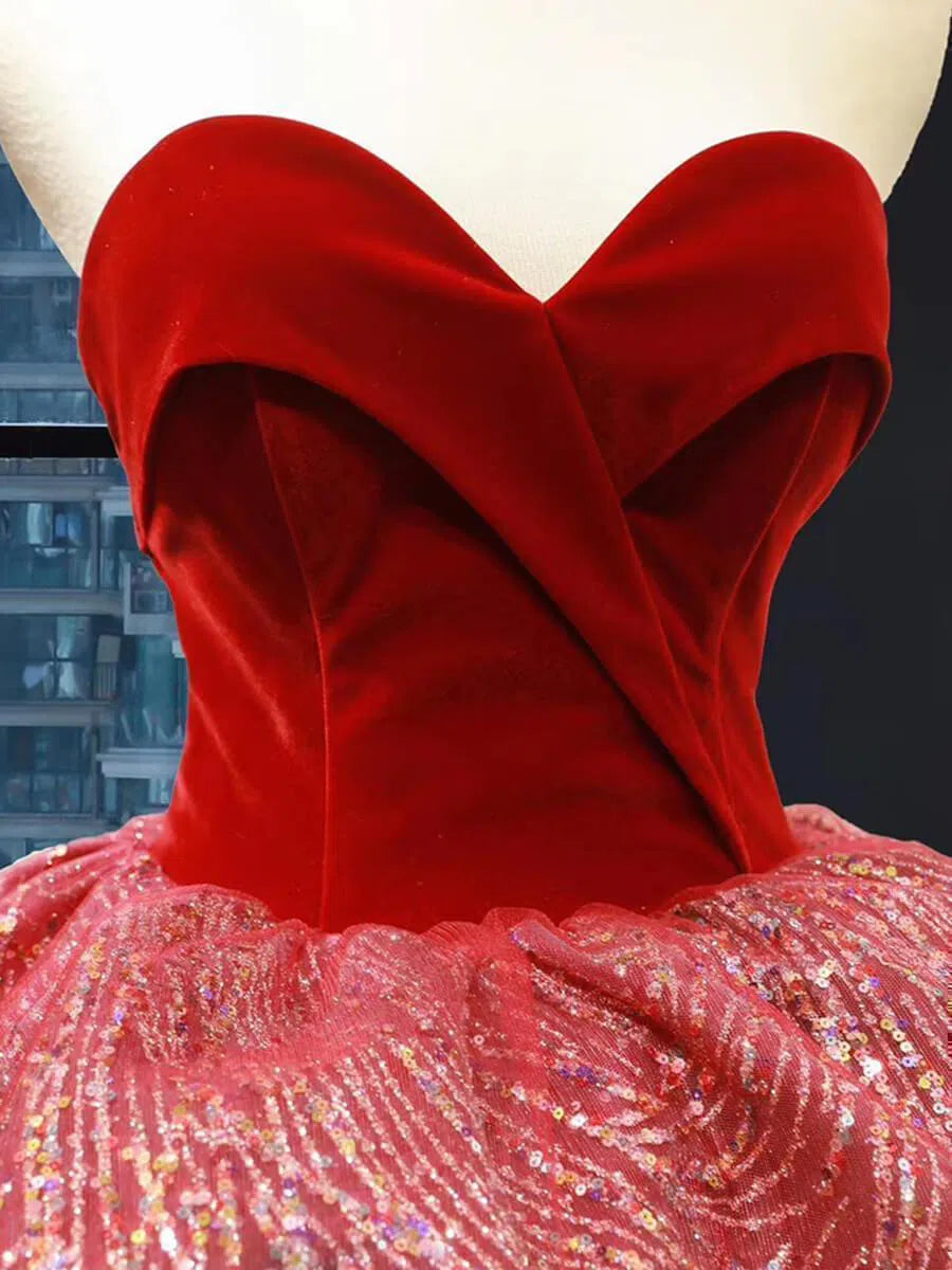 Sweetheart Red Ball Gown Prom Dresses Sequin Princess Dress FD1300-prom dresses-Viniodress-Viniodress