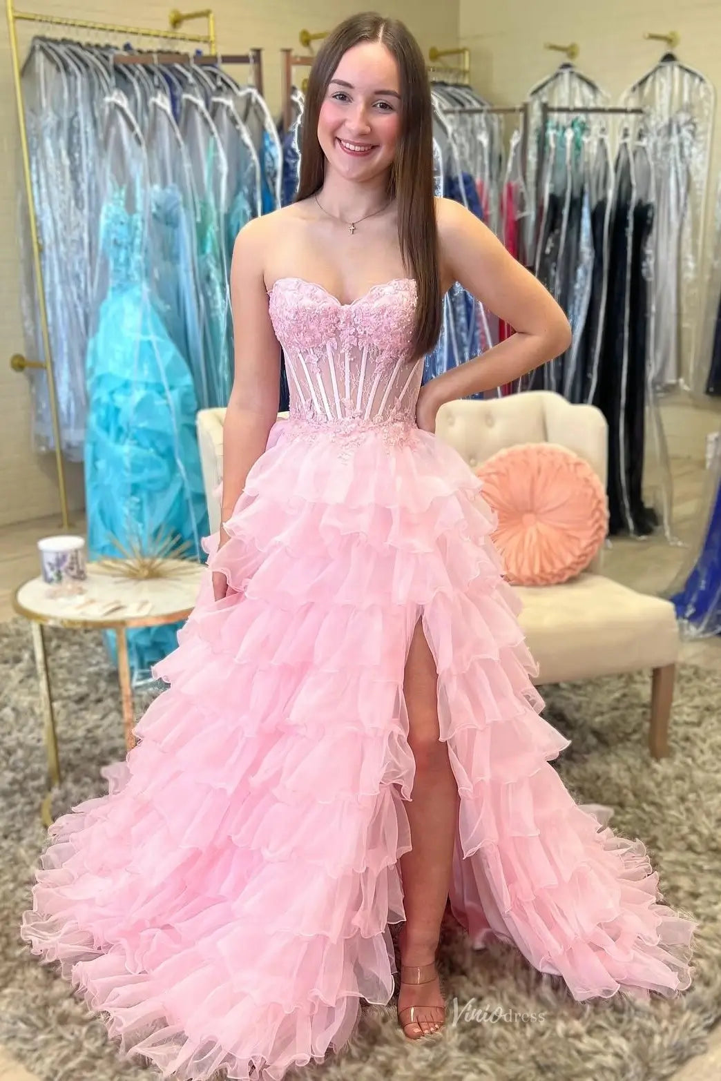 RF009 不转 ruffled organza-prom dresses 2026-Viniodress-Light Blue-Custom Size-