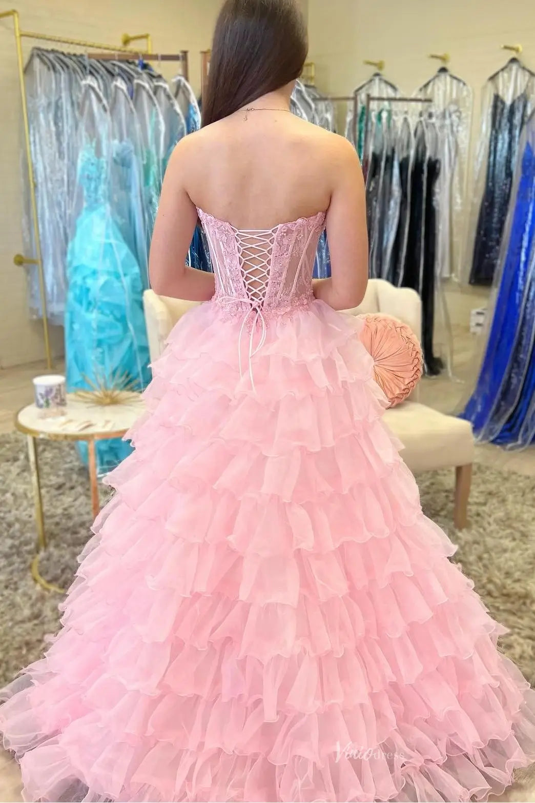 RF009 不转 ruffled organza-prom dresses 2026-Viniodress-Light Blue-Custom Size-