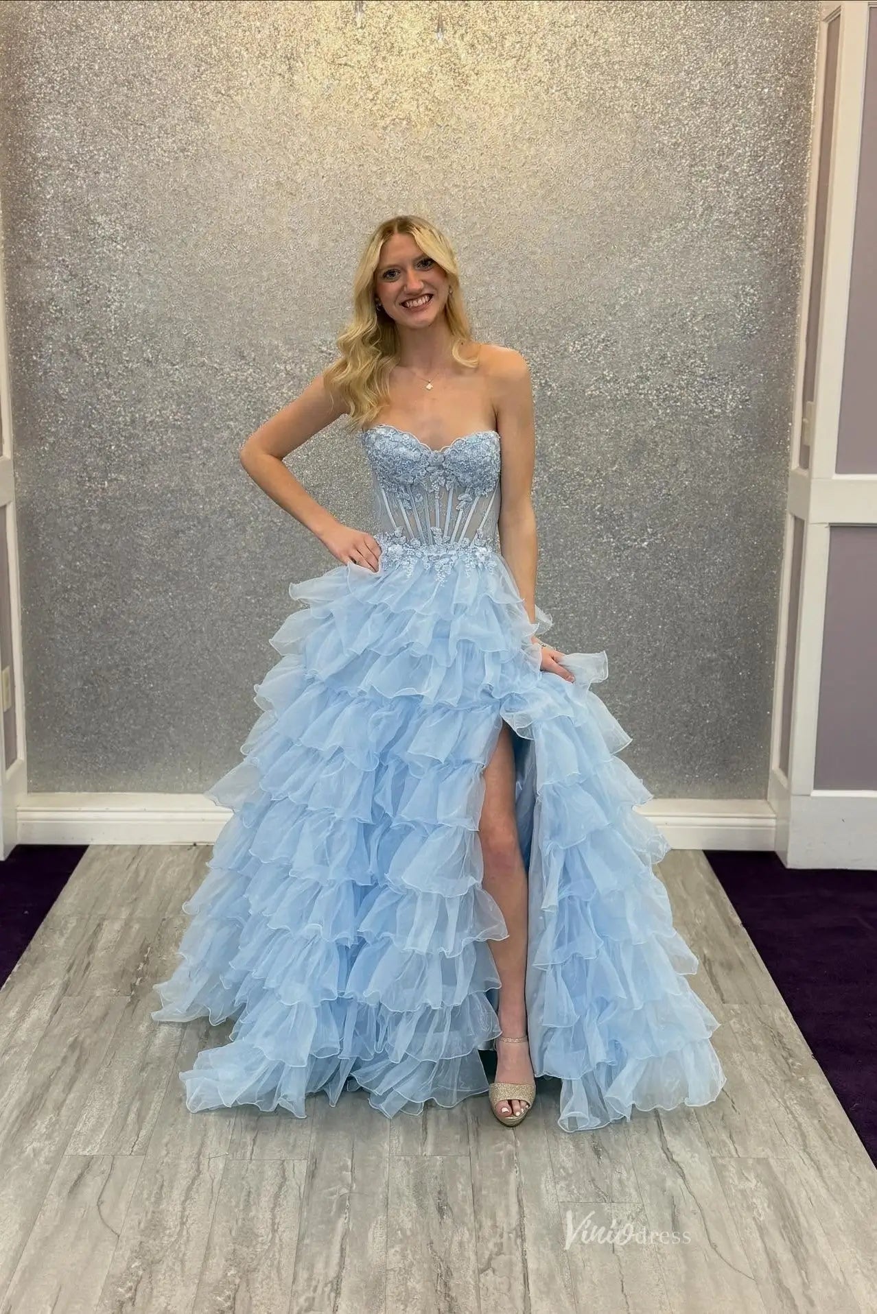 corset lace up back prom dresses Sweetheart Strapless Ruffled Prom Dresses with Corset & Lace-up Back R – Viniodress