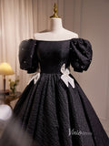 Tea Length Black Prom Dresses Vintage Puff Sleeve Jacquard Cocktail Dress BJ003-prom dresses-Viniodress-Viniodress