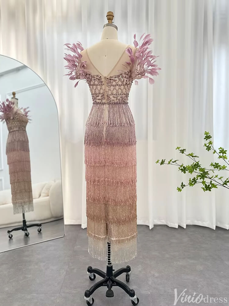 Tea Length Lavender 1920s Flapper Dresses Feather Wedding Guest Dress Viniodress Tea Length Lavender 1920s Flapper Dresses Feather Wedding Guest Dress Viniodress