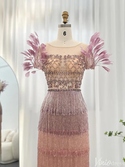 Tea Length Lavender 1920s Flapper Dresses Feather Wedding Guest Dress FD2474-Evening Dresses 2025 -Viniodress-Lavender-US 2-