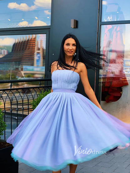 Tea Length Lavender Homecoming Dresses Hoco Dress FD2797-Homecoming Dresses 2025 -Viniodress-Lavender-Custom Size-