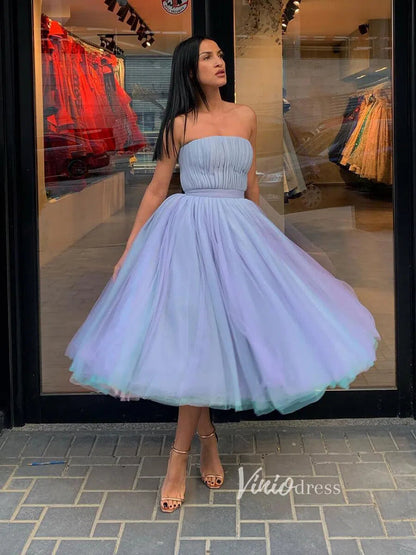 Tea Length Lavender Homecoming Dresses Hoco Dress FD2797-Homecoming Dresses 2025 -Viniodress-Lavender-Custom Size-