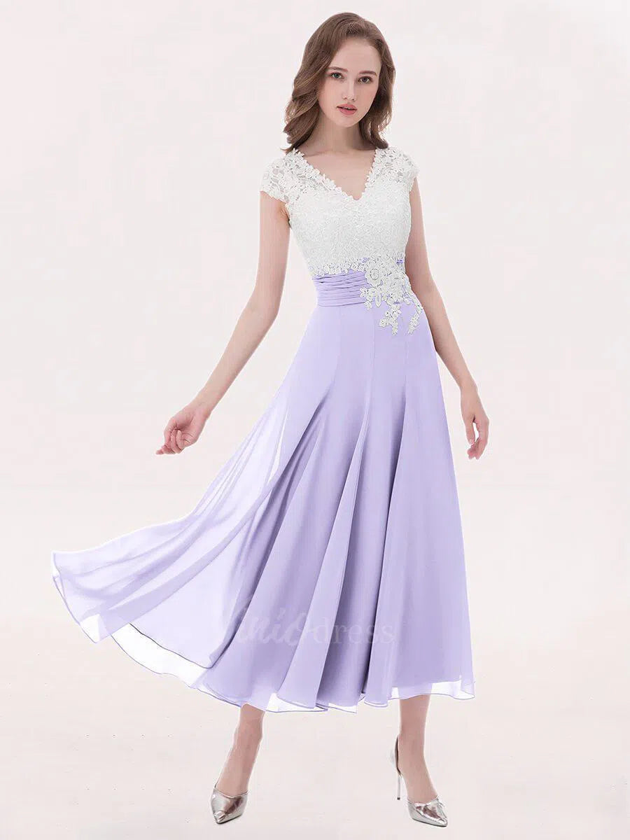 Tea Length Mother of the Bride Dress Lace Bridesmaid Dresses FD1290-bridesmaid dresses 2025 -Viniodress-Lilac-Custom Size-