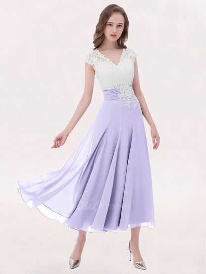 Tea Length Mother of the Bride Dress Lace Bridesmaid Dresses FD1290-bridesmaid dresses 2025 -Viniodress-Lilac-Custom Size-
