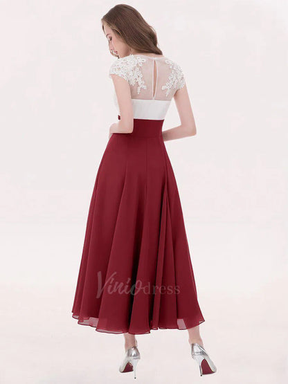 Tea Length Mother of the Bride Dress Lace Bridesmaid Dresses FD1290-bridesmaid dresses 2025 -Viniodress-Slate Blue-Custom Size-