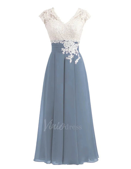 Tea Length Mother of the Bride Dress Lace Bridesmaid Dresses FD1290-bridesmaid dresses 2025 -Viniodress-Slate Blue-Custom Size-