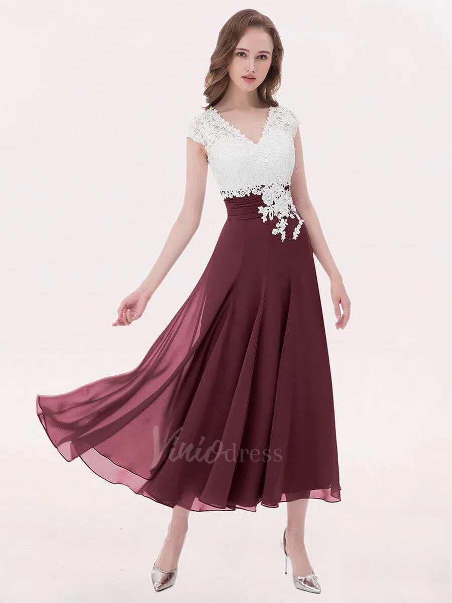 Tea Length Mother of the Bride Dress Lace Bridesmaid Dresses FD1290-bridesmaid dresses-Viniodress-Cabernet-Custom Size-Viniodress