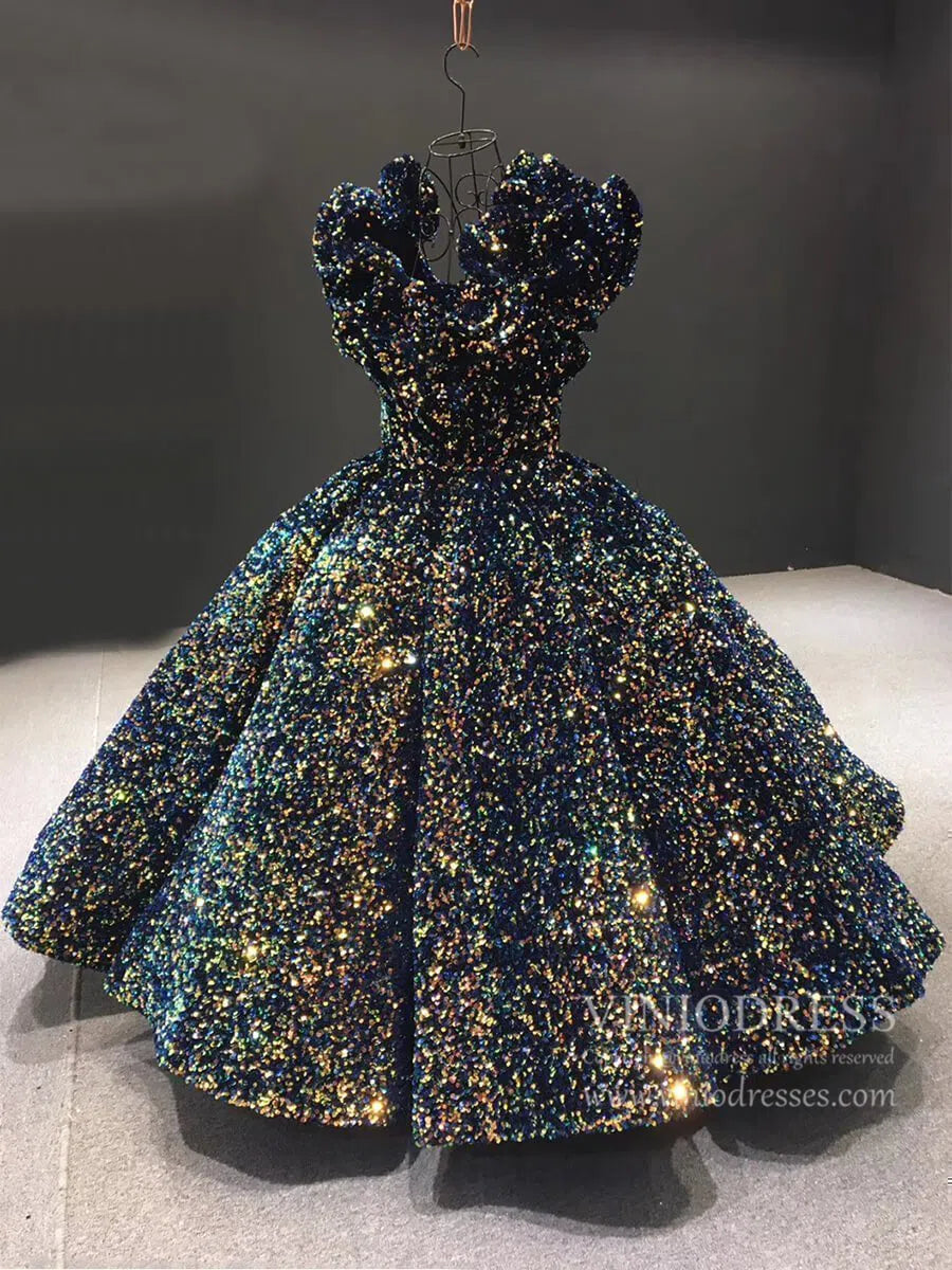 Tea Length Shimmering Sequin Prom Dresses Couture Ball Gowns FD1281B viniodress-prom dresses 2025 -Viniodress-Gold-US 2-