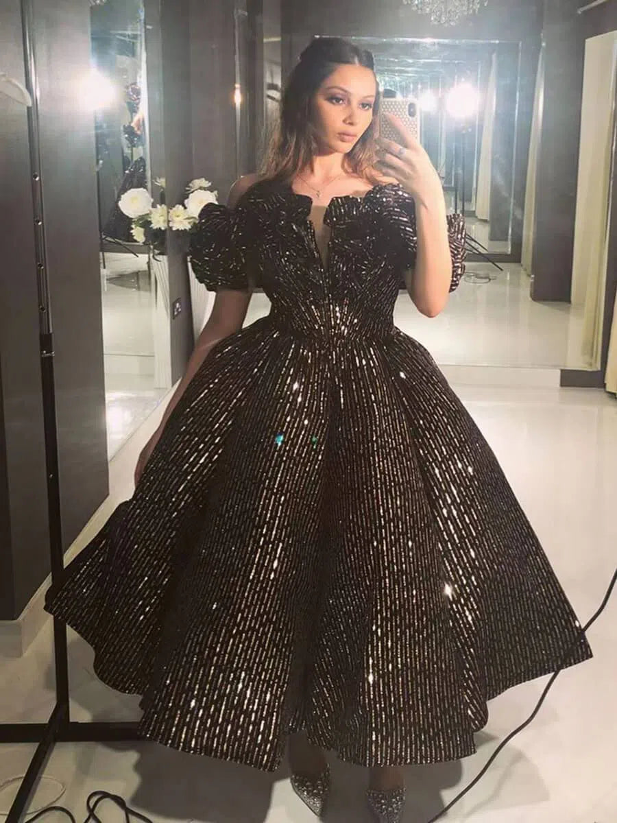 Tea Length Shimmering Sequin Prom Dresses Couture Ball Gowns FD1281B viniodress-prom dresses 2025 -Viniodress-Gold-US 2-