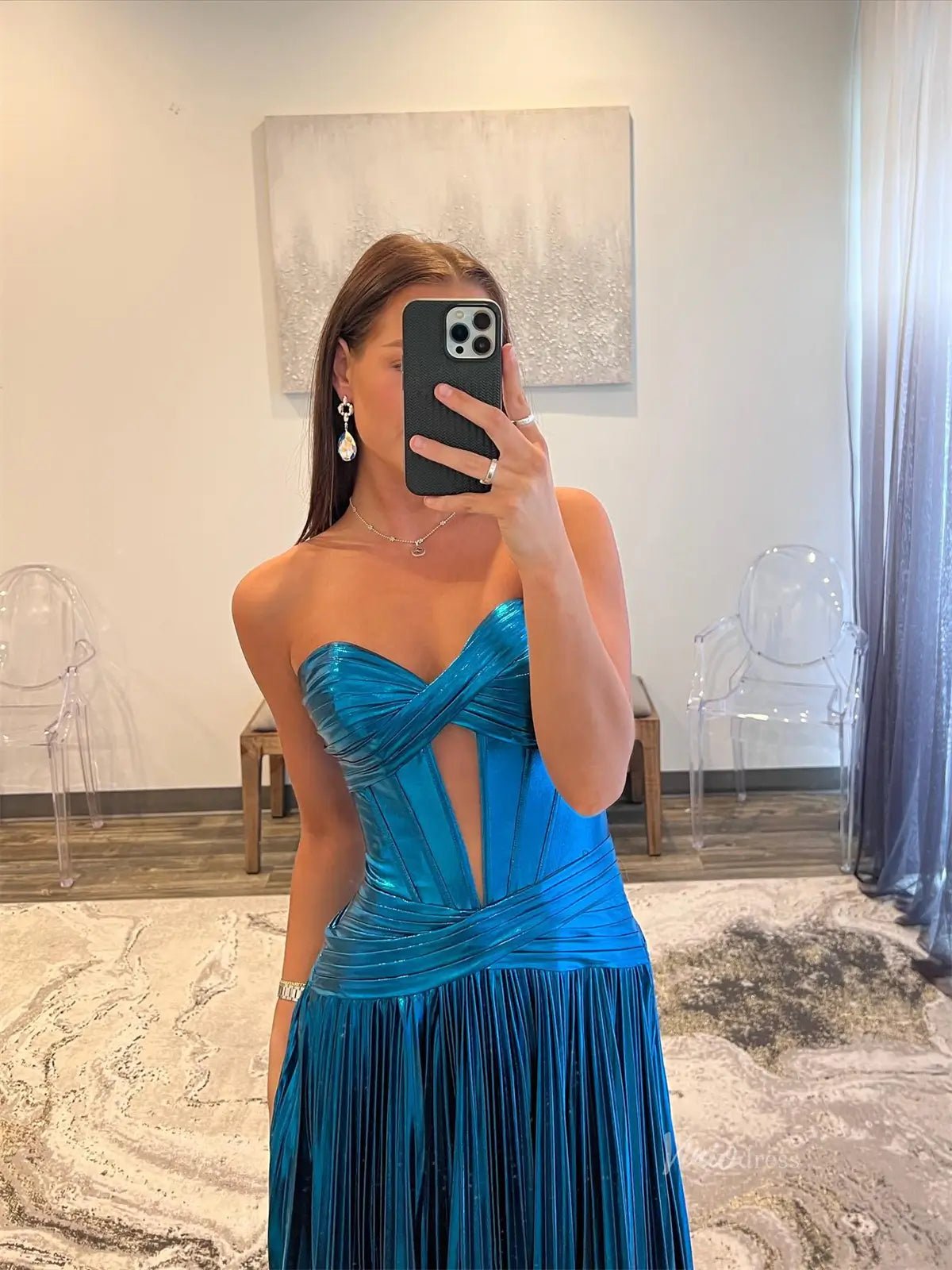Teal Blue Sparkly Satin Prom Dresses Strapless Sweetheart Neckline Formal Dress - FD5183-prom dresses 2025 -Viniodress-Blue-Custom Size-