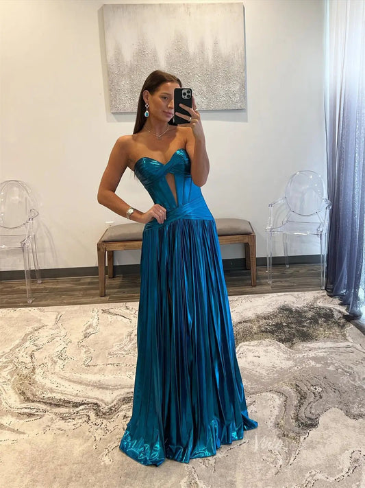 Teal Blue Sparkly Satin Prom Dresses Strapless Sweetheart Neckline Formal Dress - FD5183-prom dresses 2025 -Viniodress-Blue-Custom Size-