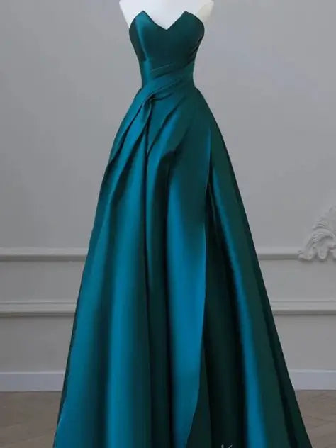 Teal Strapless Satin Prom Dresses with Sweetheart Neckline & Ruched Bodice - FD5290-prom dresses 2025 -Viniodress-Teal-Custom Size-