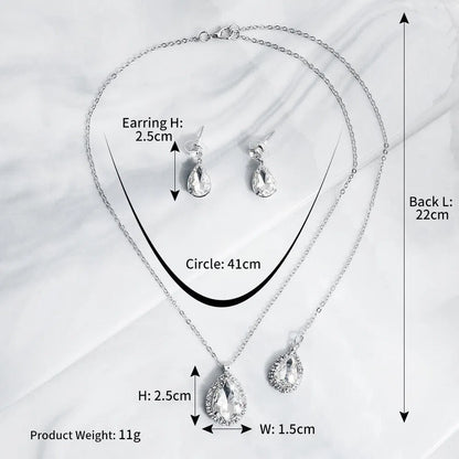 Teardrop Stone Backdrop Necklace & Earrings Set Viniodress AC1072-Bridal Jewelry 2025 -Viniodress-Silver-