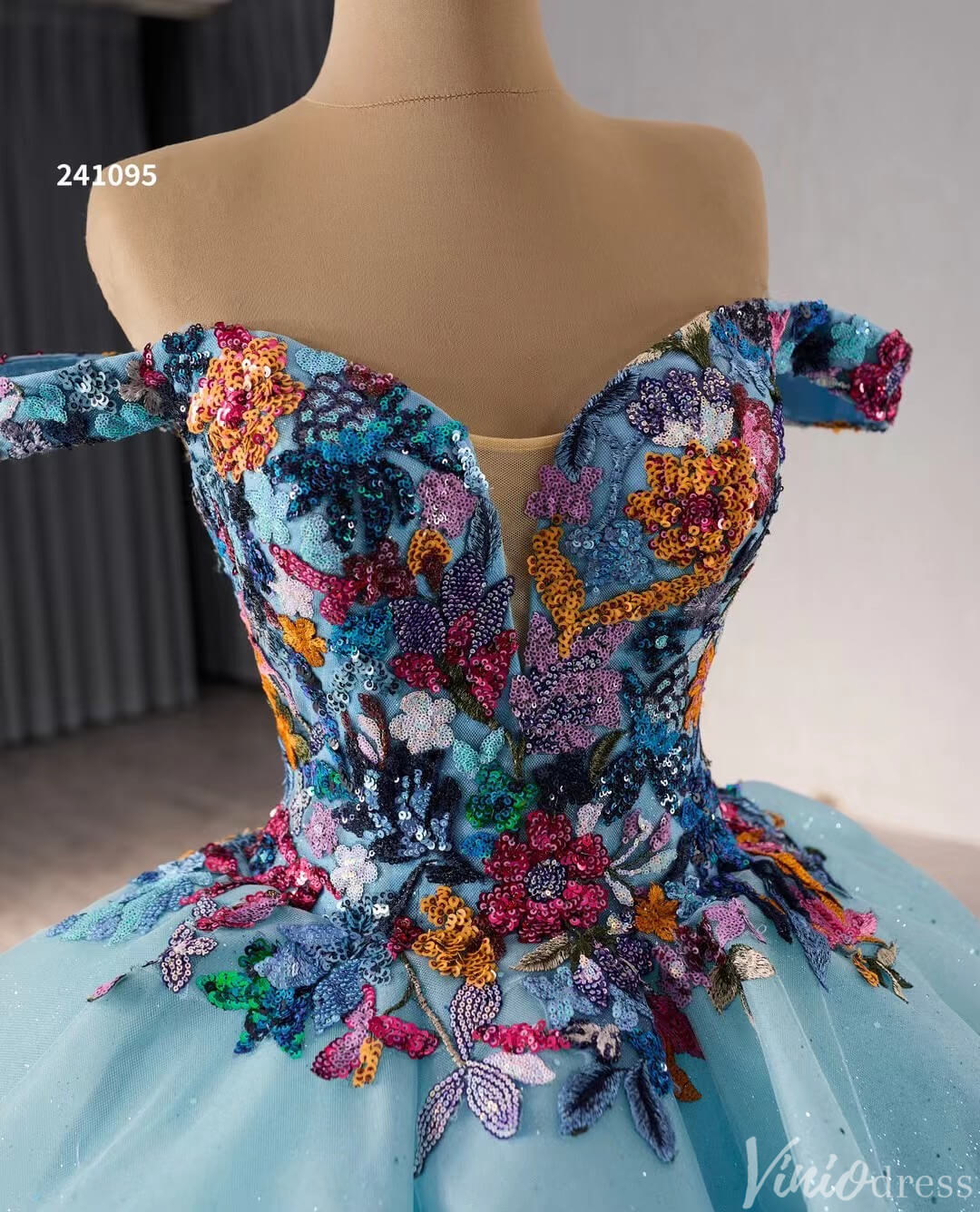 Tiered Blue Quinceanera Dress Off the Shoulder Ball Gown Wedding Dresses 241095-Quinceanera Dresses 2025 -Viniodress-Blue-Custom Size-