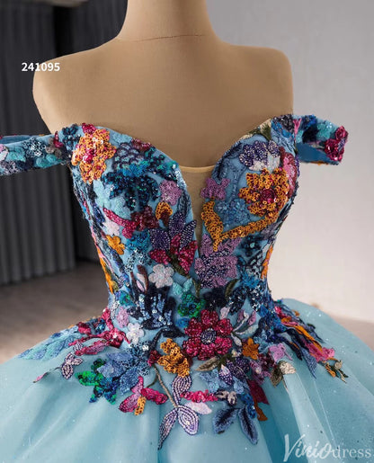 Tiered Blue Quinceanera Dress Off the Shoulder Ball Gown Wedding Dresses 241095-Quinceanera Dresses 2025 -Viniodress-Blue-Custom Size-