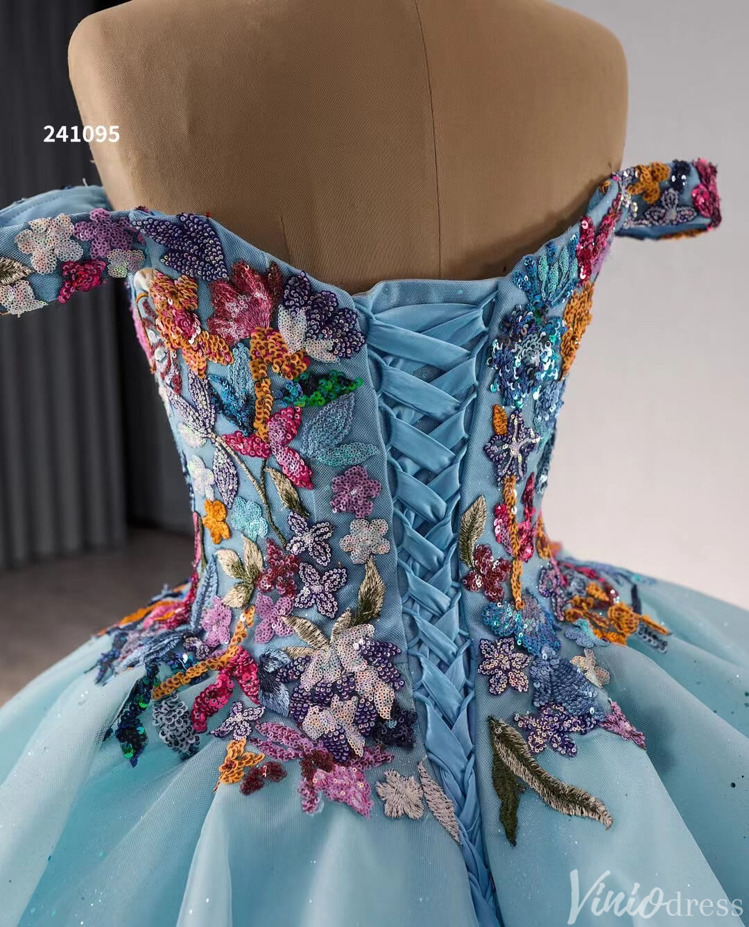 Tiered Blue Quinceanera Dress Off the Shoulder Ball Gown Wedding Dresses 241095-Quinceanera Dresses 2025 -Viniodress-Blue-Custom Size-