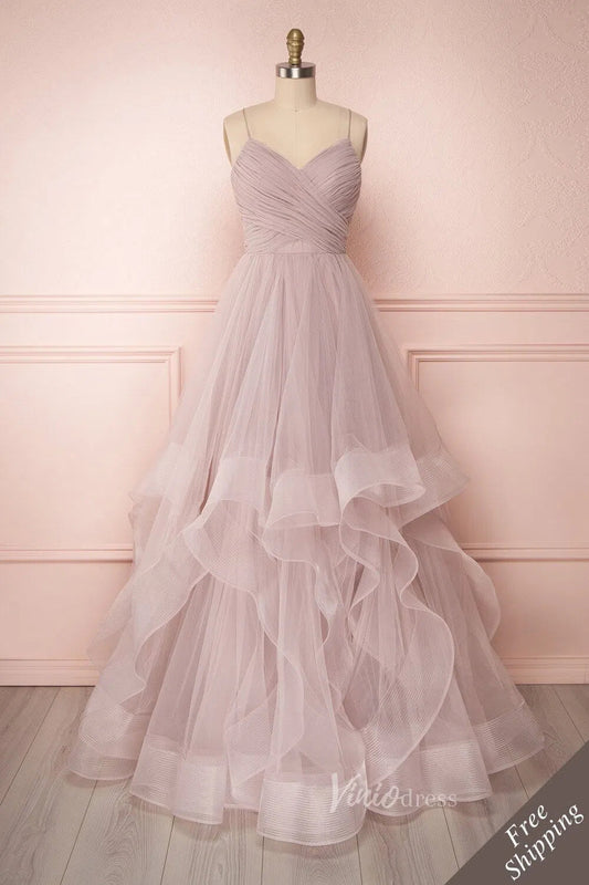 Prom Dress 2025 Tiered Mauve Ruffle Prom Dress Pleated Formal Gown FD1224-unique prom dresses-Mauve-Custom Size-Viniodress