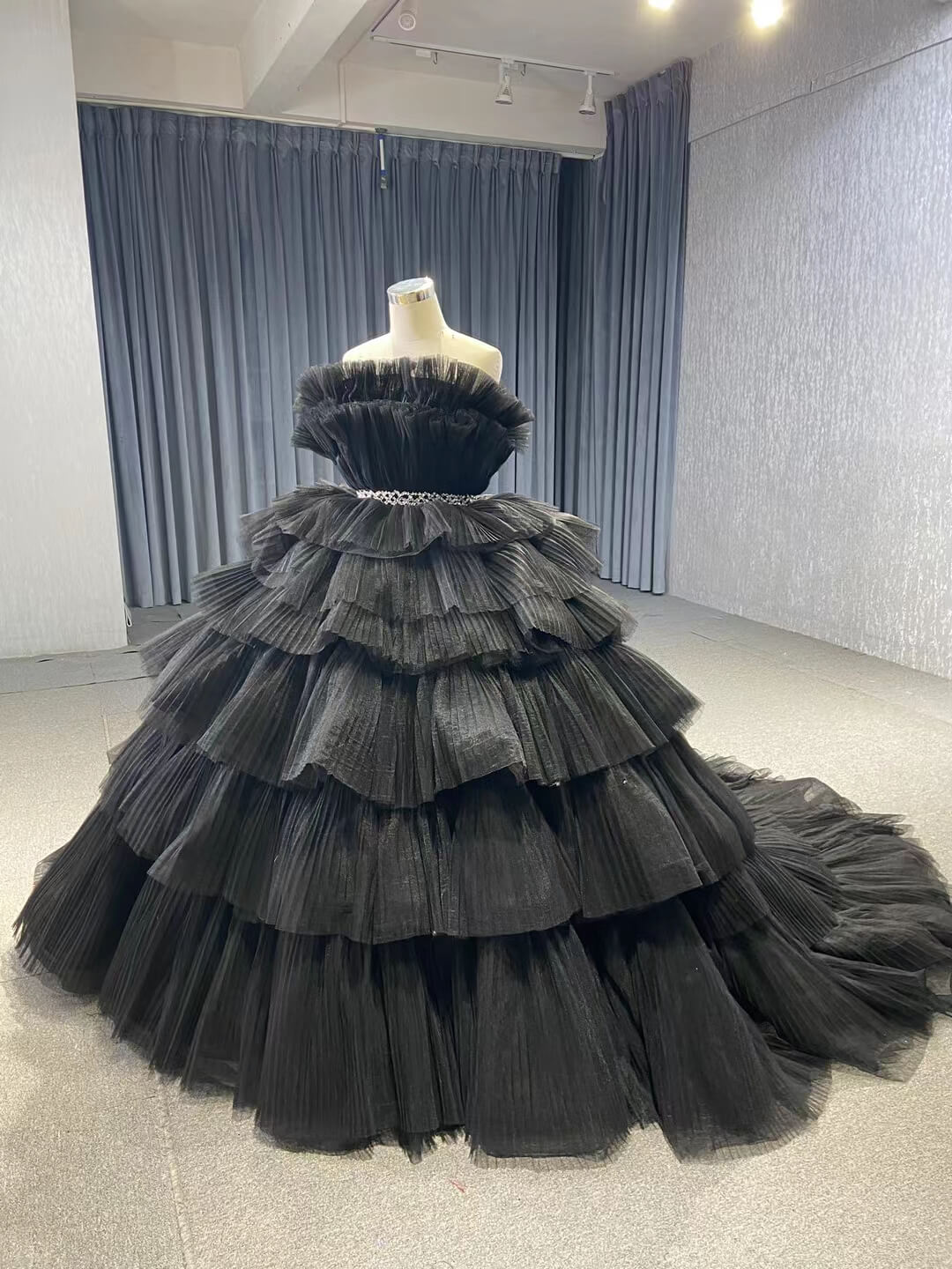 Tiered Peach Ball Gown Wedding Dresses Princess Sweet 16 Dress Debut Gown 222140-Quinceanera Dresses 2025 -Viniodress-Black-Custom Size-